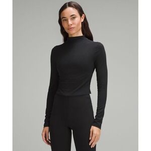 Lululemon Mock Neck Long Sleeve Cropped Top Athletic Activewear Black 8